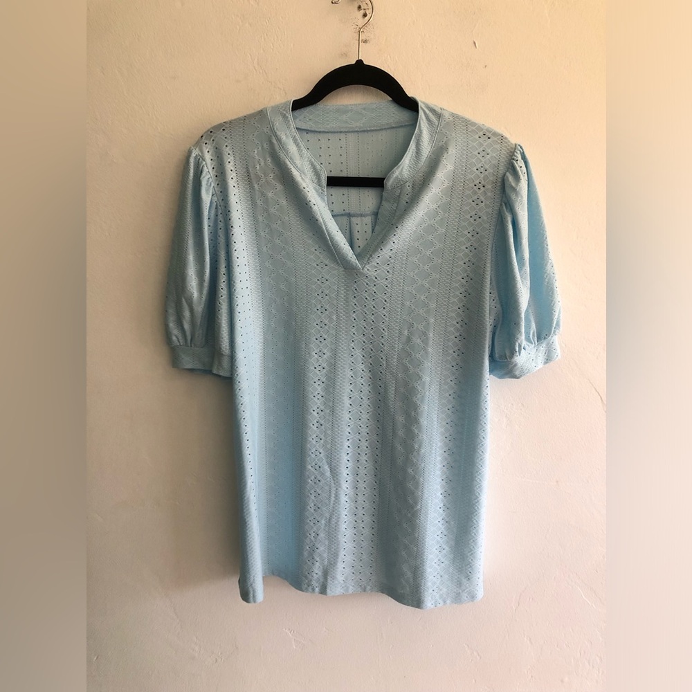 Baby blue Eyelet Blouse Woman’s Size M Rayon Blend
